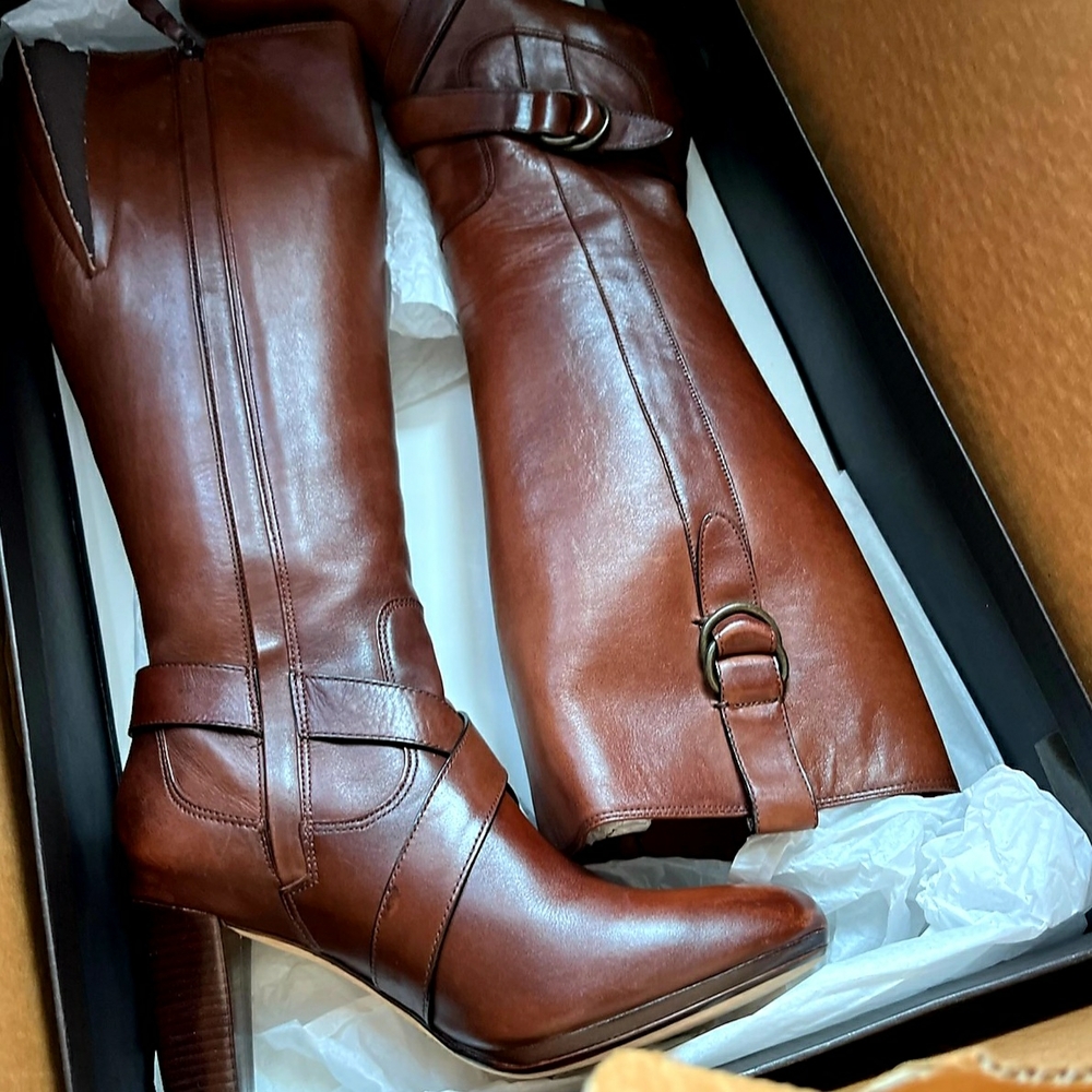 COLE HAAN - Courtney Air Tall High-Heeled Leather Boots - Brown - NIB - Picture 12 of 15
